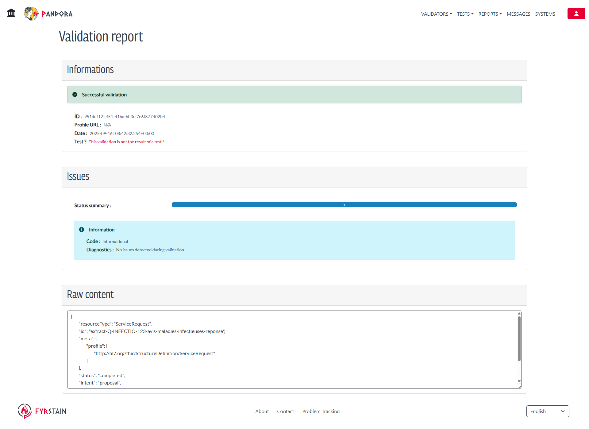 Pandora Validation Report