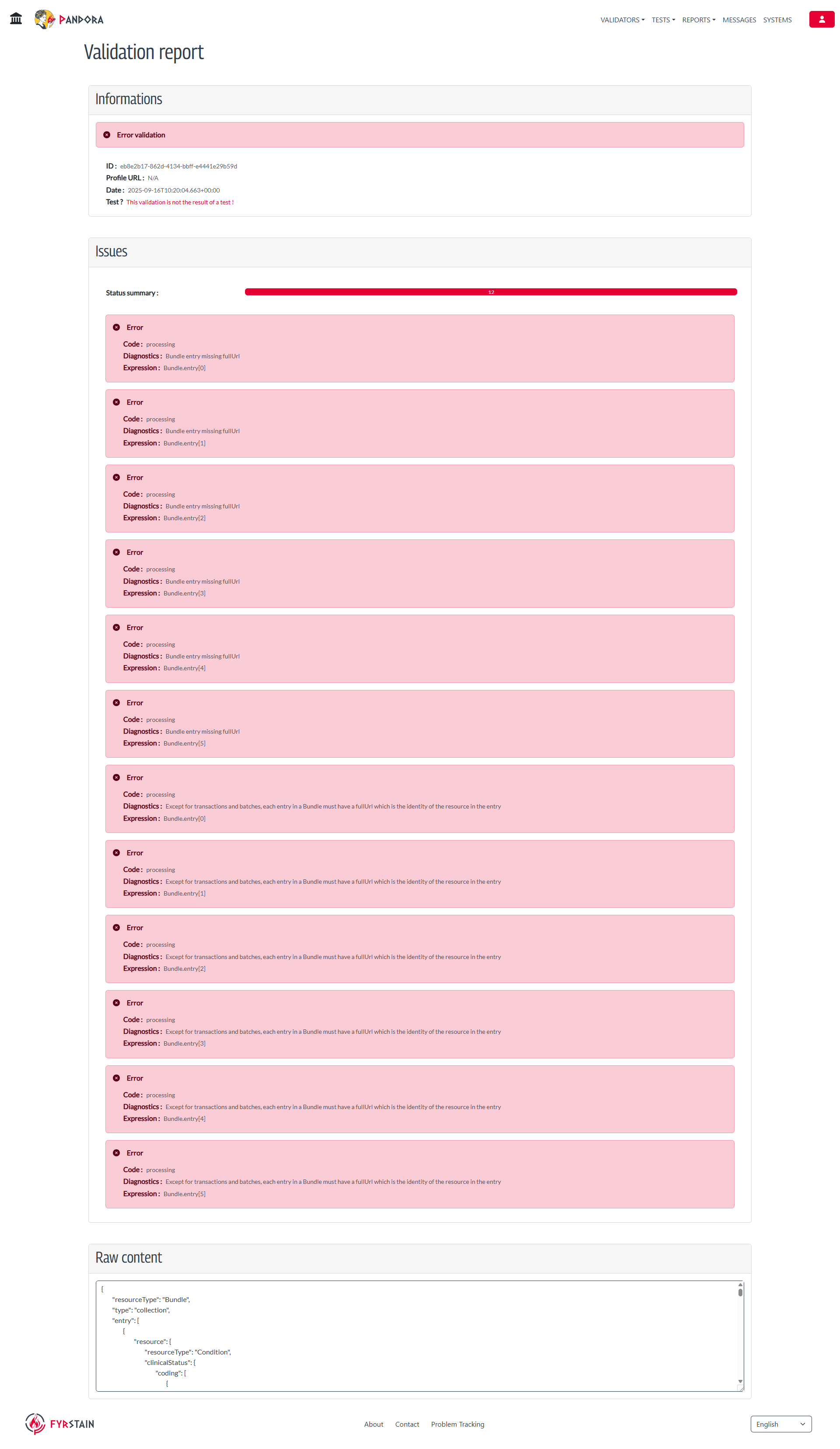 Pandora Validation Report